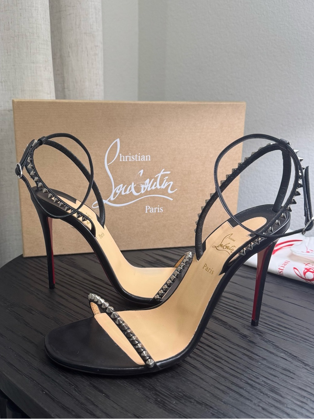 Christian Louboutin So Me 100 Studded Sandals Leather Black 40.5